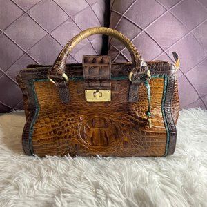 Brahmin Anywhere Convertible Satchel Brown with Green Accents